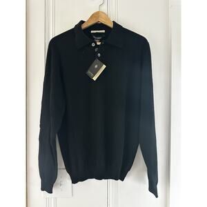 Glen Royal 100% Cashmere Polo Sweater Mens Small Black Long Sleeve Knit NWT